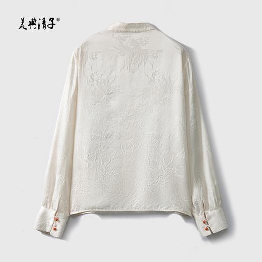 2026春装新中式真丝提花拉链长袖单排扣不规则门襟衬衣 商品图1