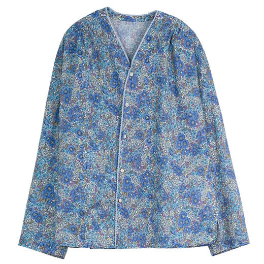 牧衣游原创 80支新疆长绒棉印花衬衫蓝色文艺减龄百搭开衫 梧桐 商品图4