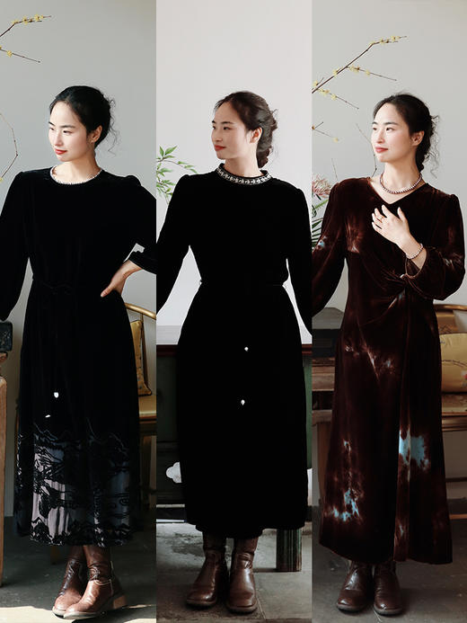 【100%桑蚕丝】 真丝丝绒长裙   过年约会、参加各种聚餐聚会总要一件能撑场面的裙子，这几条裙子藏肉显瘦不紧绷  自带优雅和贵气 商品图0