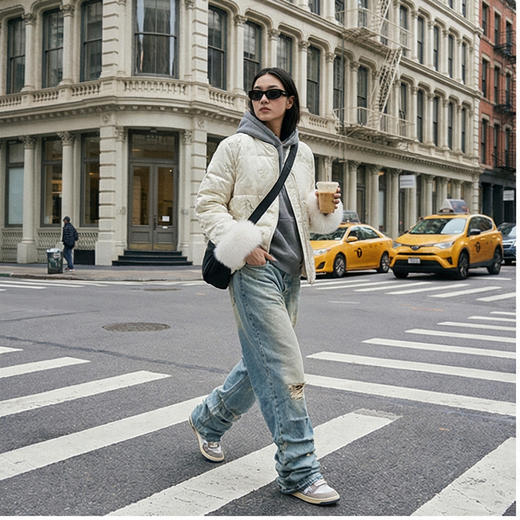 【咕咕同款】NANSONGSILK/NS新中式百搭国风新中式圆领毛毛袖羽绒服Q90D61601Z南宋 商品图1