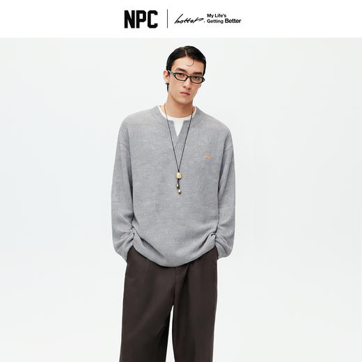 NPC潮牌撞色假二件针织衫肌理华夫格老钱风百搭潮流款NP61SW08 商品图0
