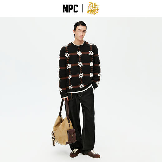 NPC潮牌马上有财新年胶囊针织毛衣线衫毛巾钱纹立体提花NP61SW18 商品图1