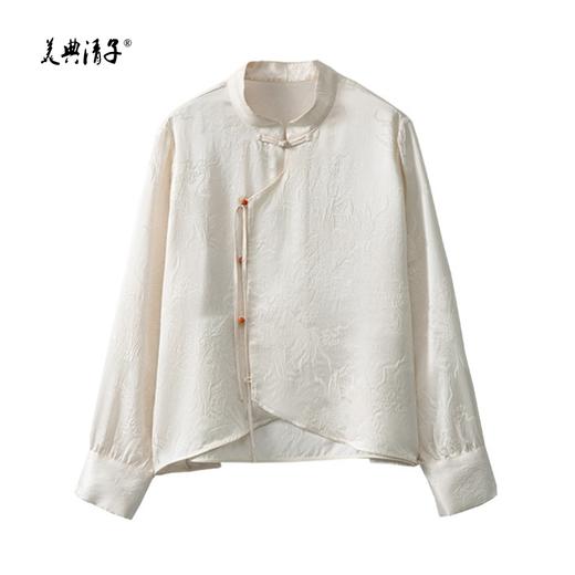 2026春装新中式真丝提花拉链长袖单排扣不规则门襟衬衣 商品图4