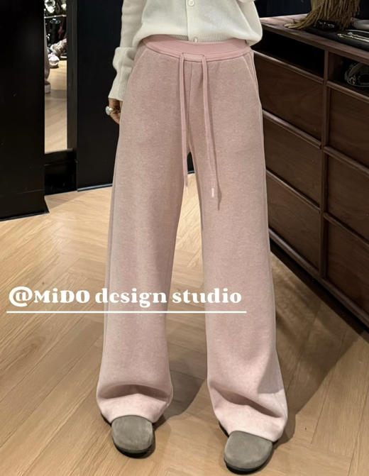 新款设计感松紧腰抽绳加厚加绒直筒休闲裤 商品图3