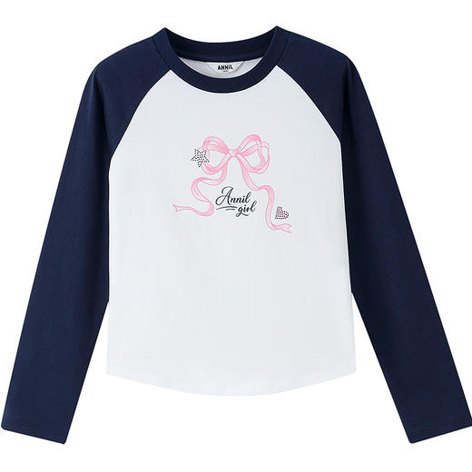 【断码捡漏-全棉甜美T恤】女童插肩袖撞色百搭上衣圆领长袖T恤春季新款安奈儿童装EG611741 商品图7