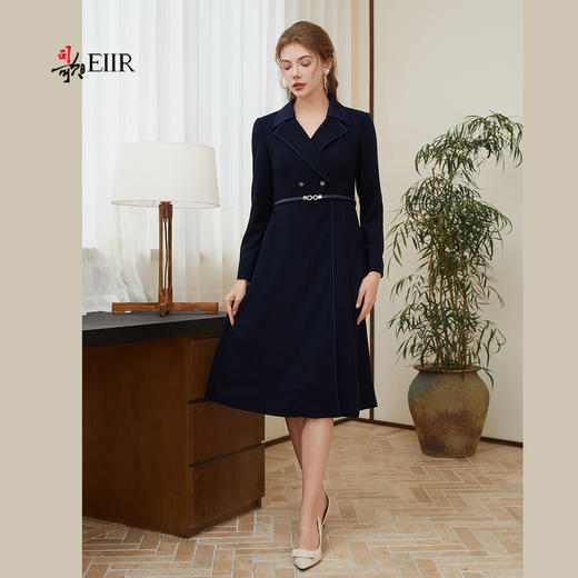 司歌V领风衣式翻领连衣裙长袖收腰端庄气质R921046X 商品图4