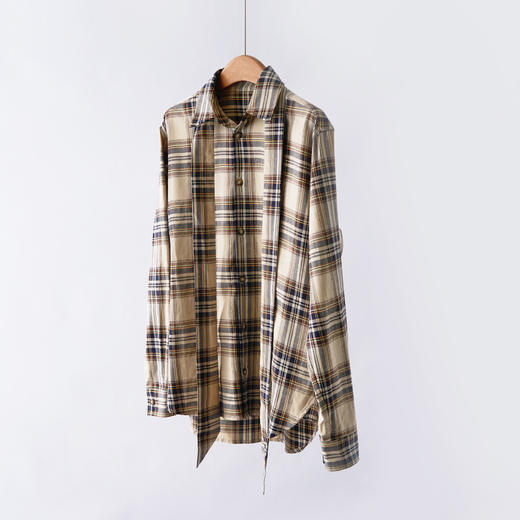 「自」全新升级【铂金会员211/天猫279/差价68】(21842)洛诗琳复古老钱时髦格纹衬衫2026春季新款气质通勤可拆卸蝴蝶结系带百搭长袖衬衫 商品图0