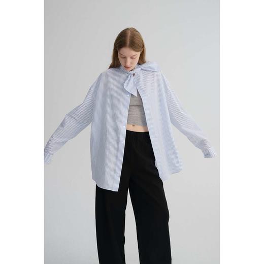 MAISON CECILE 经典条纹美国匹马棉设计感兔耳朵领结宽松长袖衬衫 商品图0