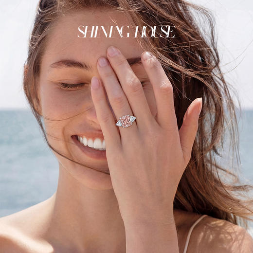 ShiningHouse[培育] 粉钻系列  18k金钻石戒指 粉钻垫形3克拉钻人工真钻人造钻石K金戒指多钻组合钻石女戒悦己送礼臻选【此商品不支持7天无理由退货退款】预计3日发货 商品图5