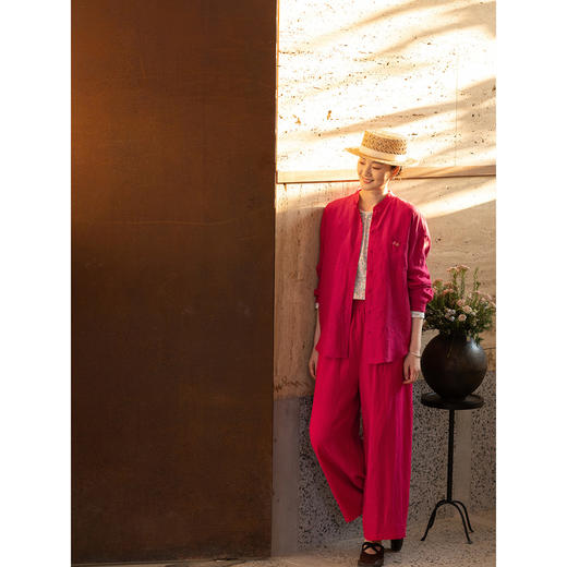 牧衣游原创 汉麻休闲长裤新款柔软舒适垂感宽松红色百搭裤子 池漾 商品图1