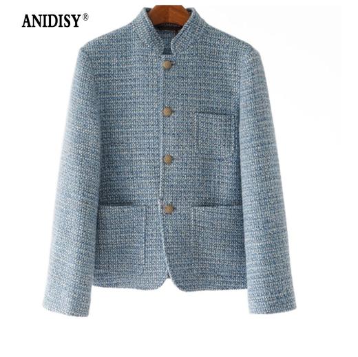 2026春装 真丝羊毛编织立领长袖单排扣短外套 商品图0