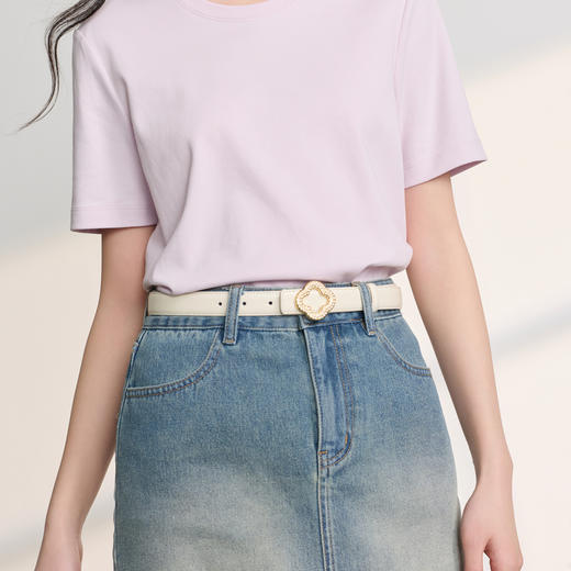 三彩2026新款四叶草满钻扣皮质腰带二层牛皮法式轻奢奶油白香风女 商品图1