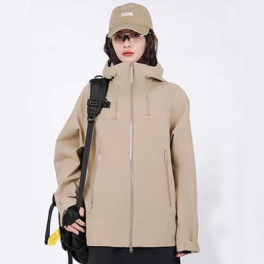 LeWalk 纯色宽松连帽拉链风,壳防风 长袖夹克外套 男女同款冲锋衣 商品图2