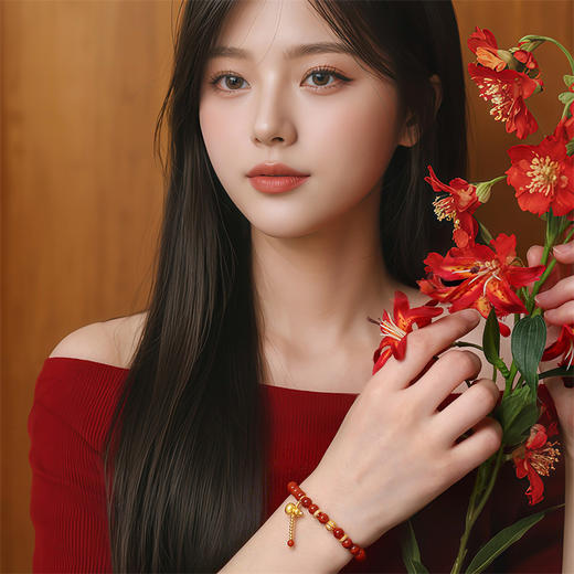 【新品首发】臻玉系列 足金南红葫芦核桃珠手串  福禄鸿运随身MEMORA诗普琳LB452601A 商品图1