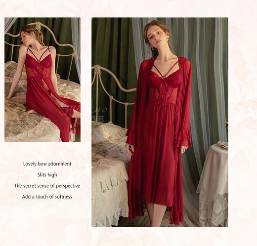 【YW】无忧购情趣内衣性感蝴蝶结点缀纯欲前开叉睡裙外袍套装6751（截单后3-5天发货) 商品图6