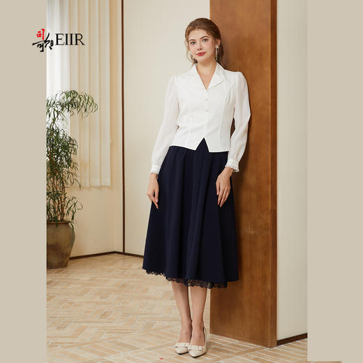 司歌翻领套头收腰长袖上衣衬衫T921245X 商品图1