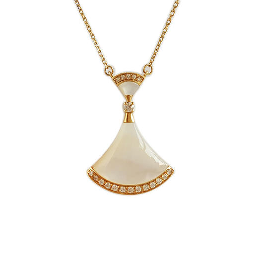 AU750黄金经典时尚高定定制款贝母扇子造型群镶钻石吊坠项链 链长：44CM（长度可调节）010226NJS01 商品图0