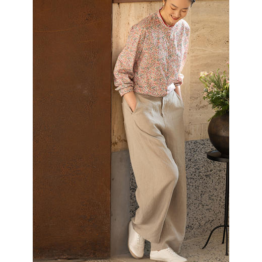 牧衣游原创 进口亚麻休闲长裤新款通勤禅意古朴宽松阔腿裤 花信风 商品图1