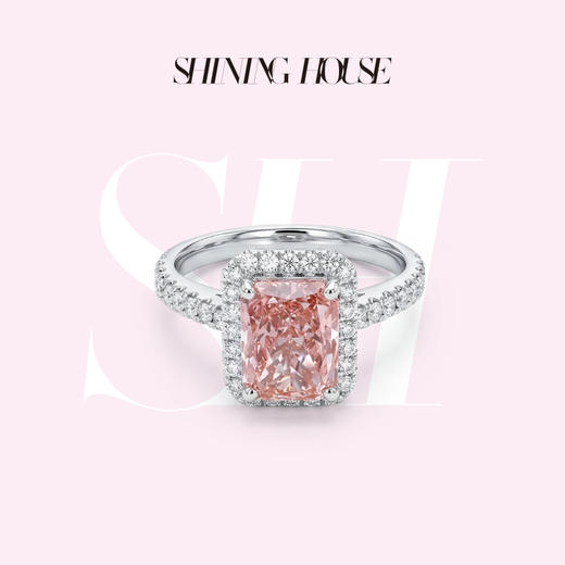 ShiningHouse[培育]  粉钻系列 18k金钻石戒指 粉钻雷迪恩形2克拉钻人工真钻人造钻石K金戒指时尚钻石女戒悦己送礼臻选【此商品不支持7天无理由退货退款】预计3日发货 商品图0