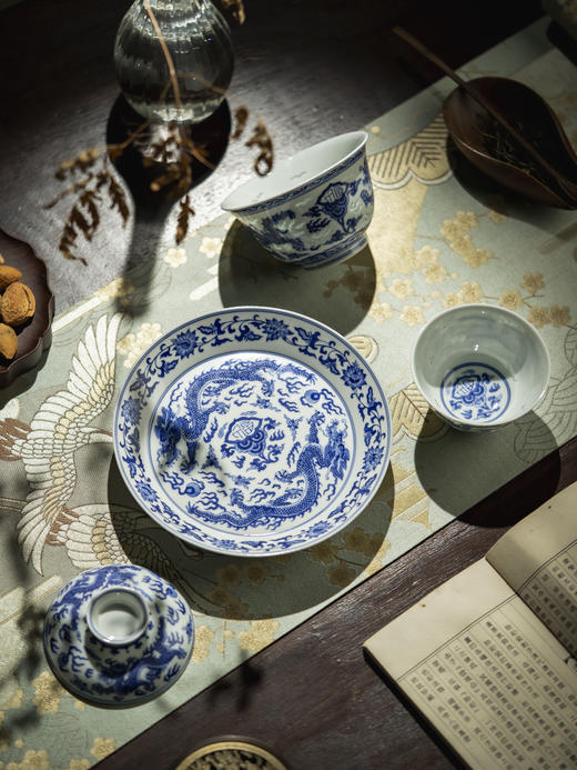 富玉窑  景德镇茶杯龙纹杯中式青花玲珑盖碗主人杯单杯送礼品 商品图2