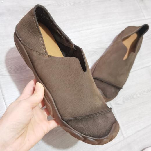 复古牛皮休闲手工软底透气一脚蹬两穿男士单鞋 商品图1