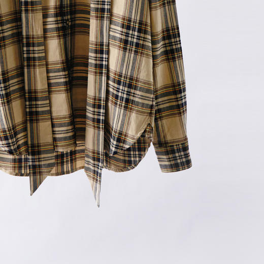 「自」全新升级【铂金会员211/天猫279/差价68】(21842)洛诗琳复古老钱时髦格纹衬衫2026春季新款气质通勤可拆卸蝴蝶结系带百搭长袖衬衫 商品图3