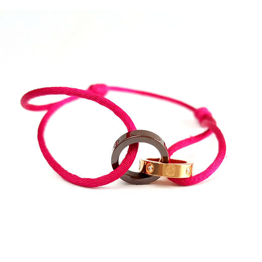 【95新】Cartier卡地亚LOVE系列B6040100玫瑰金镶钻+黑陶瓷双环LOVE手链手绳女士260126TB48 商品图0