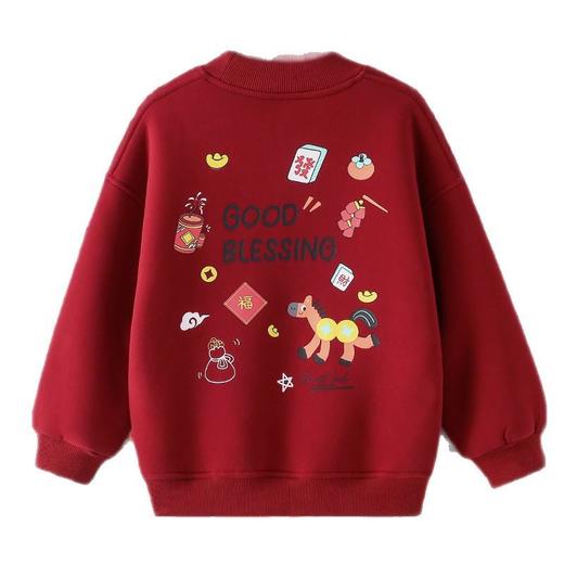 男童加绒卫衣2025冬装新款冬款儿童加绒一体绒保暖红色圆领上衣 商品图4
