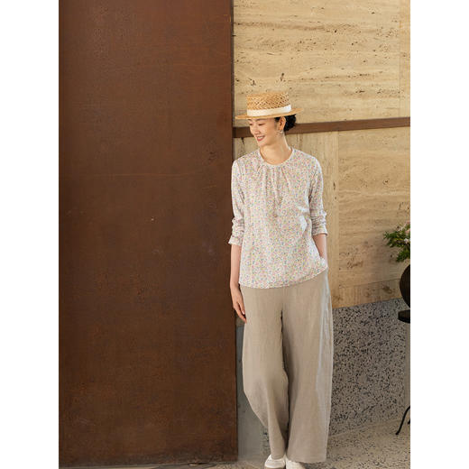 牧衣游原创 80支新疆长绒棉印花衬衫春季新款素雅文艺衬衣 禾稻 商品图3