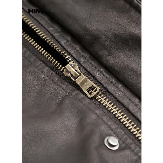 HIM漢崇【商场同款】复古做旧洗褪PU皮夹克潮流痞帅机车翻领棉服 商品图2