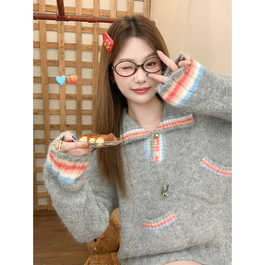 <曾小咸推荐>2.21现货秒杀 ！微信超特价！撞色翻领毛衣 日常219.99 立减130 秒杀89.99！！半裙 秒杀69.99！！ 商品图2