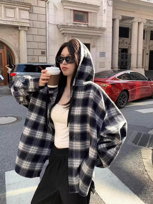 韩国rauc*复古连帽格子衬衫 商品图4