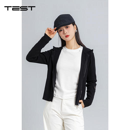 春上新坑条肌理双拉链短款修身显瘦百搭毛衣1261010 商品图0