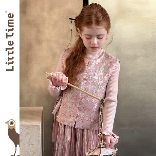 littletime女童马甲2025秋冬新款儿童新中式国风马甲女宝两件套 商品图0