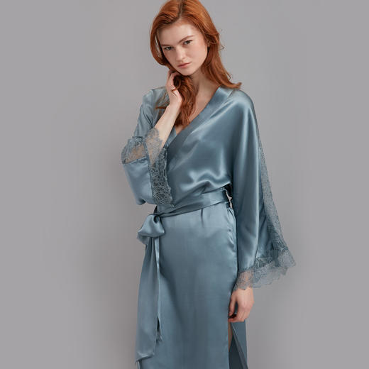 桑罗优雅蕾丝睡袍长款新娘婚礼晨袍 商品图0