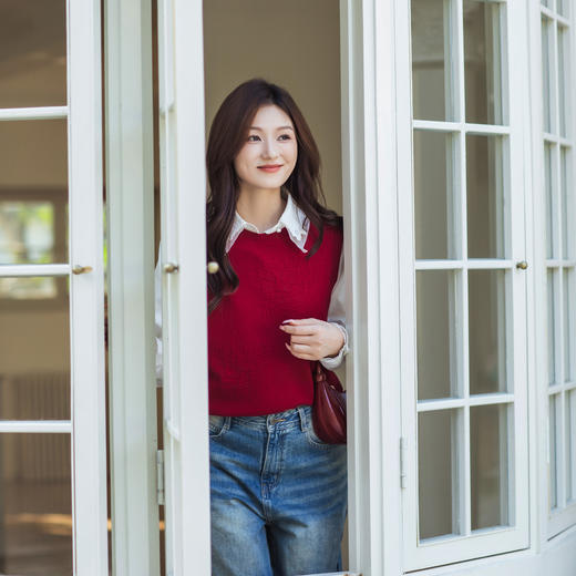 【林栖设计小店】红启新岁|绵羊毛优雅多色百搭宽松2026春新款毛织上衣G1961386 商品图2