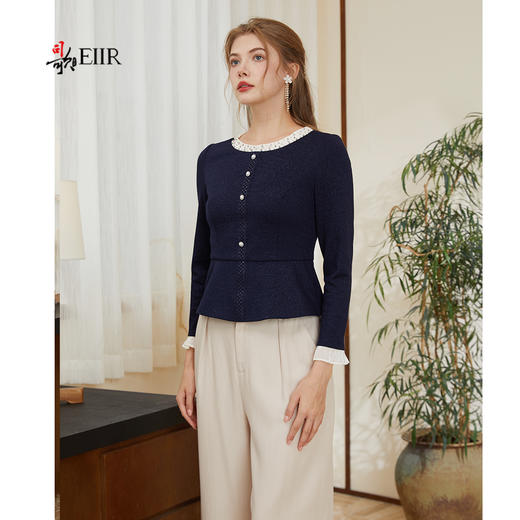 司歌弹力圆领长袖上衣收腰钉珠重工T921139X 商品图4