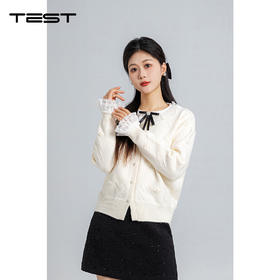 春上新蕾丝拼接甜美蝴蝶结针织开衫1261001