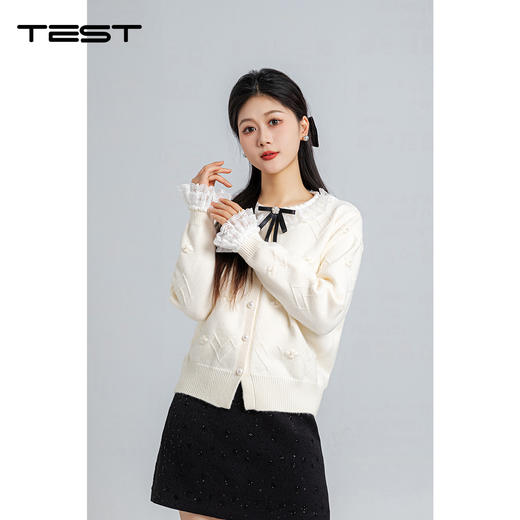 春上新蕾丝拼接甜美蝴蝶结针织开衫1261001 商品图0