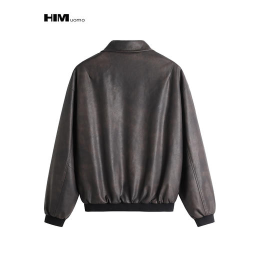 HIM漢崇【商场同款】复古做旧洗褪PU皮夹克潮流痞帅机车翻领棉服 商品图1