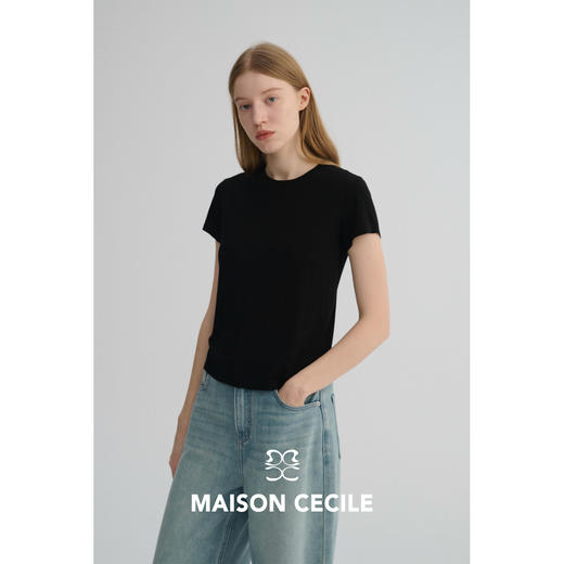 MAISON CECILE 三色|天丝羊毛混纺百搭柔软亲肤圆领正肩显瘦T恤 商品图1