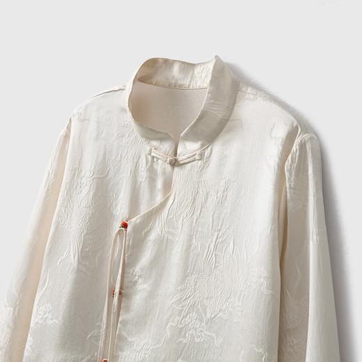 2026春装新中式真丝提花拉链长袖单排扣不规则门襟衬衣 商品图2
