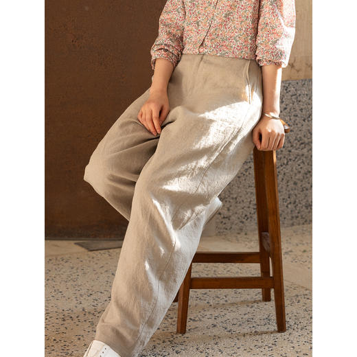 牧衣游原创 进口亚麻休闲长裤新款通勤禅意古朴宽松阔腿裤 花信风 商品图3