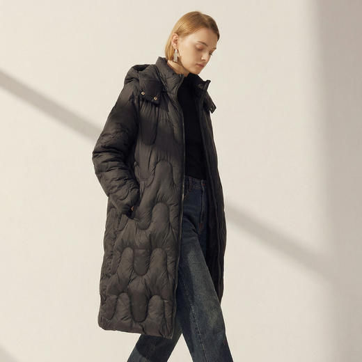 谜底中长款羽绒服女2025冬季新款简约百搭加厚鸭绒连帽257MY7865 商品图1