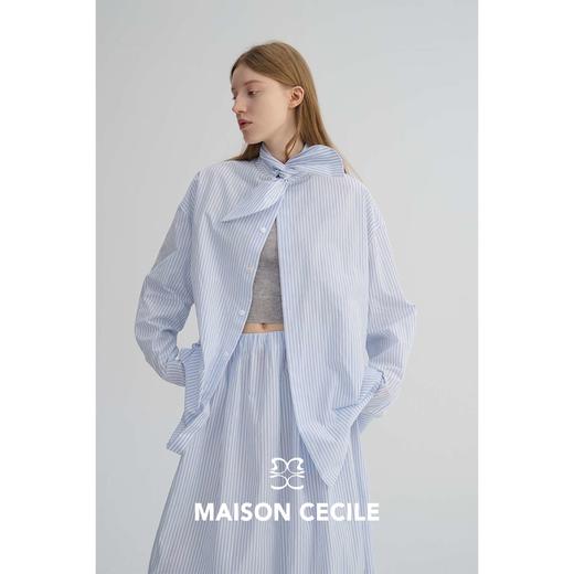 MAISON CECILE 经典条纹美国匹马棉设计感兔耳朵领结宽松长袖衬衫 商品图2