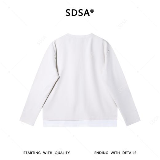 SDSA男装2026新款轻奢韩版简约撞色拼接假两件圆领长袖T恤百搭 商品图4