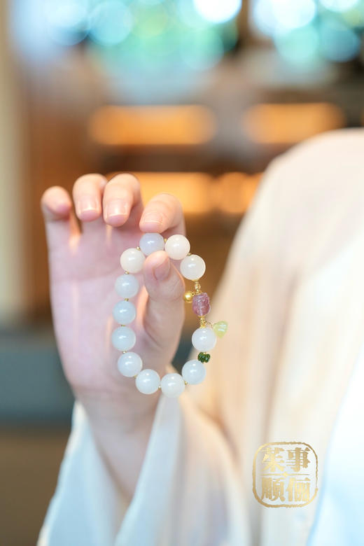 【茱事顺俪】18k黄金和碧玺田玉藕粉手链 商品图2