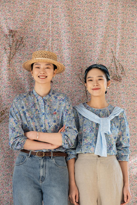 牧衣游原创 80支新疆长绒棉印花衬衫新款通勤文艺蓝色衬衣 游京 商品图5