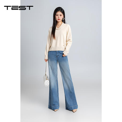 春上新软糯亲 V领针织衫新款宽松显瘦米白色长袖百搭毛衣1261004 商品图1