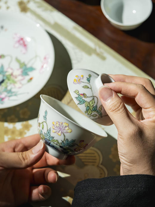 富玉窑  虞美人陶瓷景德镇粉彩玲珑盖碗茶杯 商品图1